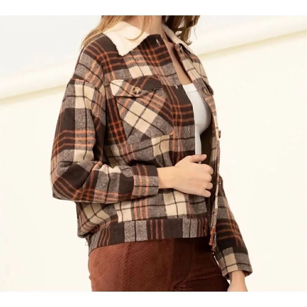 Flannel Brown Plaid Jacket - Picture 2 of 7
